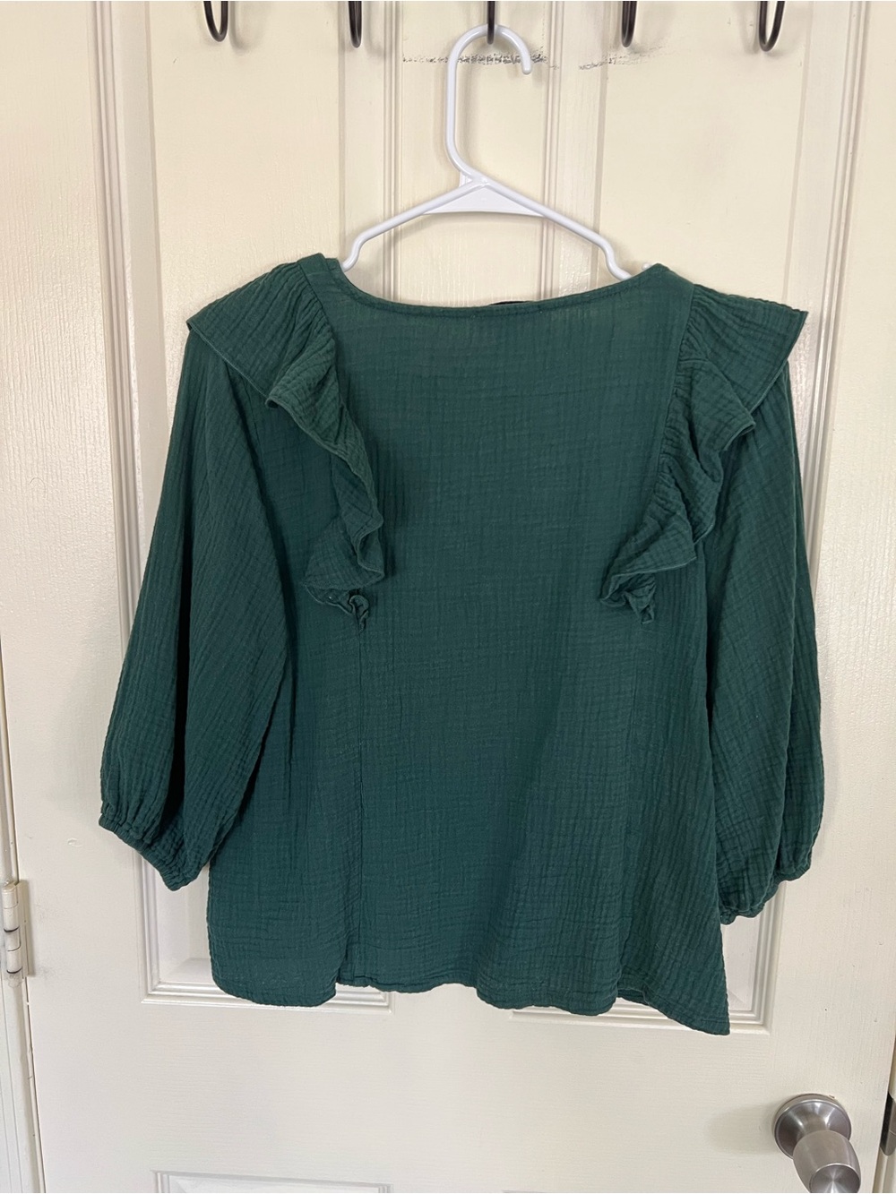 Evereve Cotton Gauze Peasant Blouse Puff Sleeve Medium - Picture 6 of 7